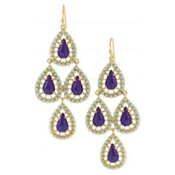 💜 Stella & Dot Seychelles Chandeliers Earrings - Navy Blue and Turquoise - Picture 5 of 8